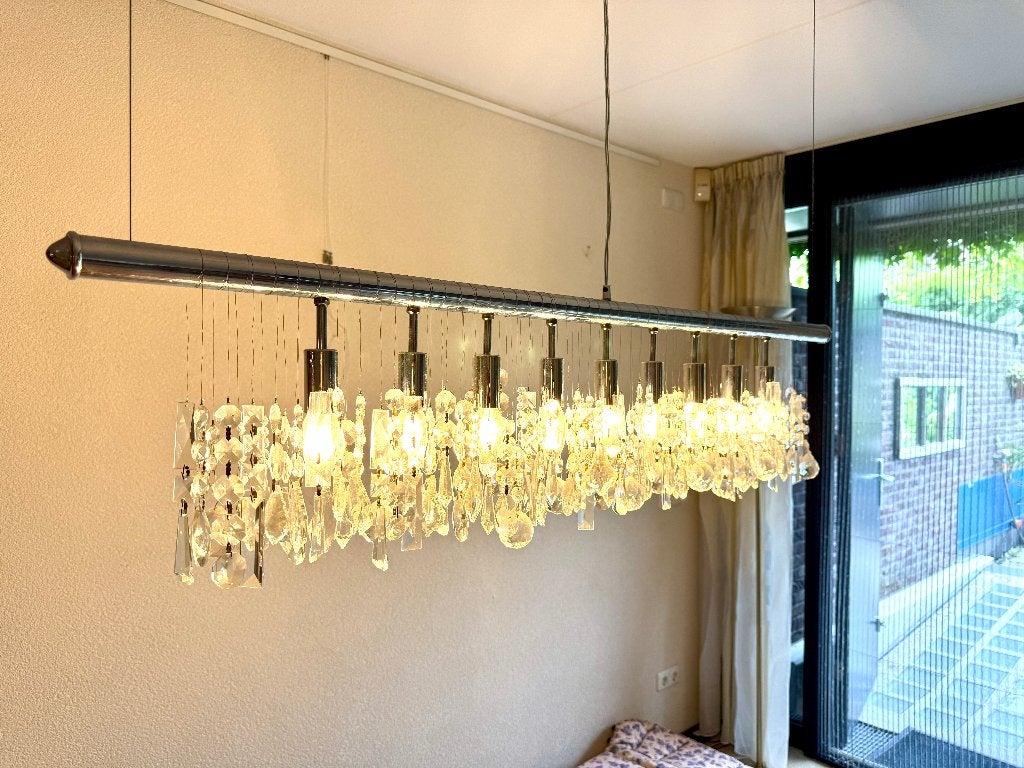 Langwerpige lamp met kristallook; eettafel kroonluchter, Huis en Inrichting, Ophalen, Zo goed als nieuw, Hotel chique