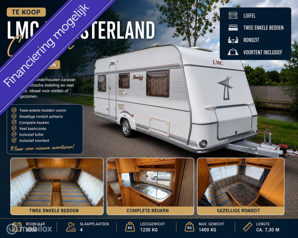 Lmc 555K1 enkele bedden voortent luifel, Rondzit, 2 aparte bedden, 7 tot 8 meter, Bedrijf