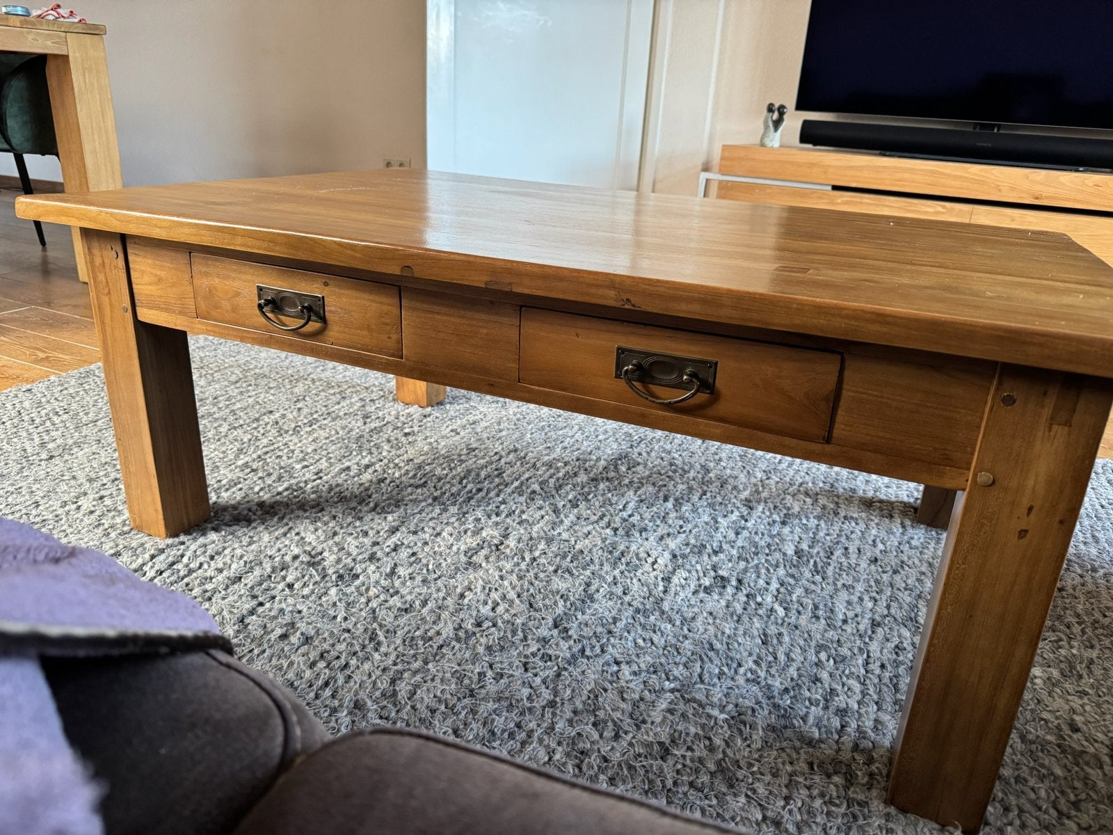 Mooie eiken salontafel, Ophalen, Gebruikt, 100 tot 150 cm, Eikenhout