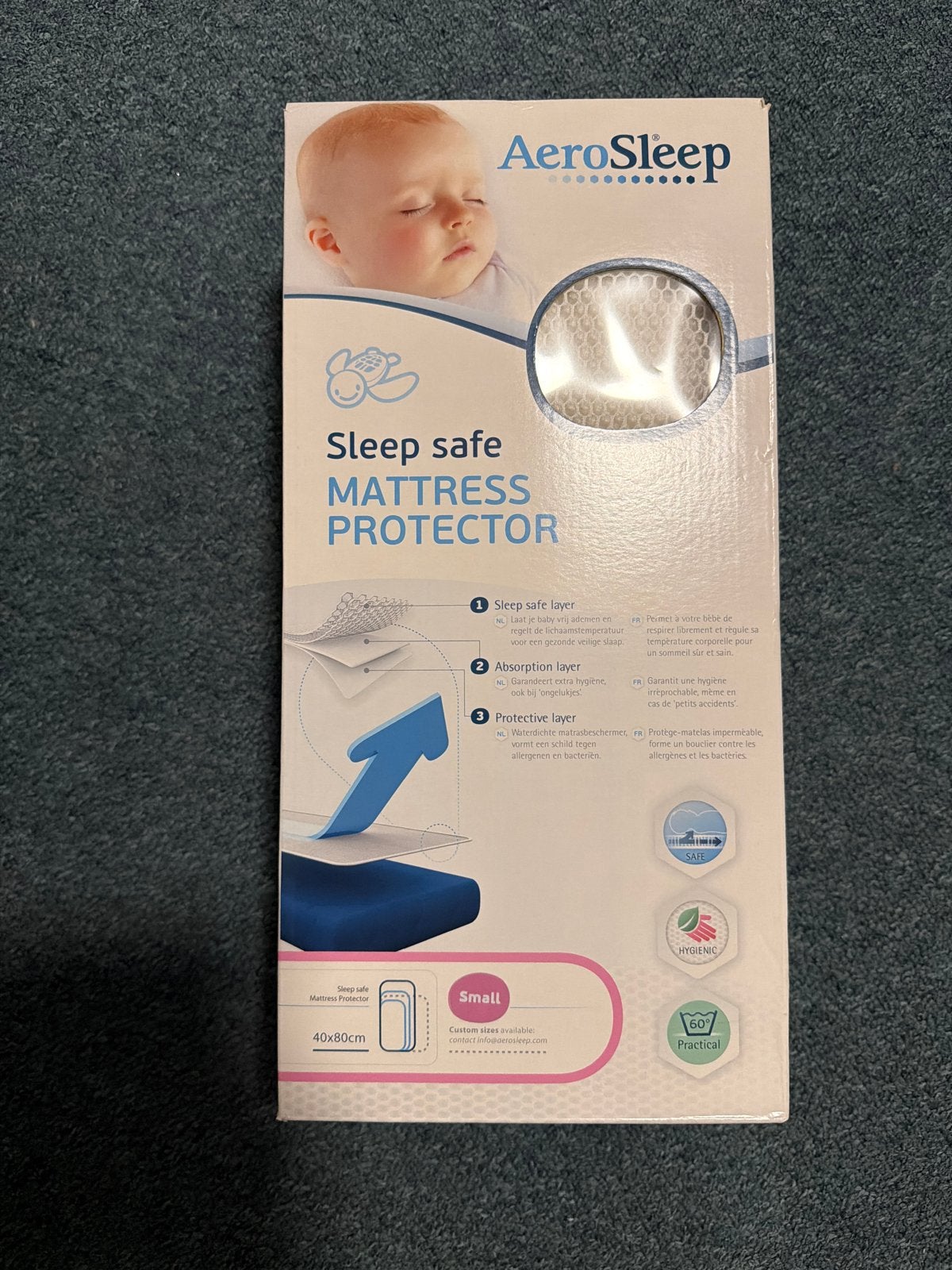 AeroSleep Sleep Safe Matrasbeschermer 40x80cm, Ophalen, Nieuw, 70 tot 85 cm, Minder dan 140 cm
