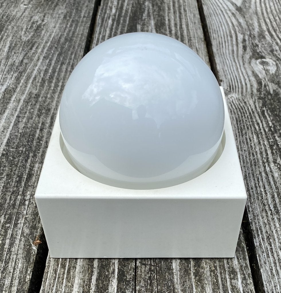 Leuke Space Age Plafondlamp - vintage retro mushroom, Gebruikt, Vintage, Wit, Glas