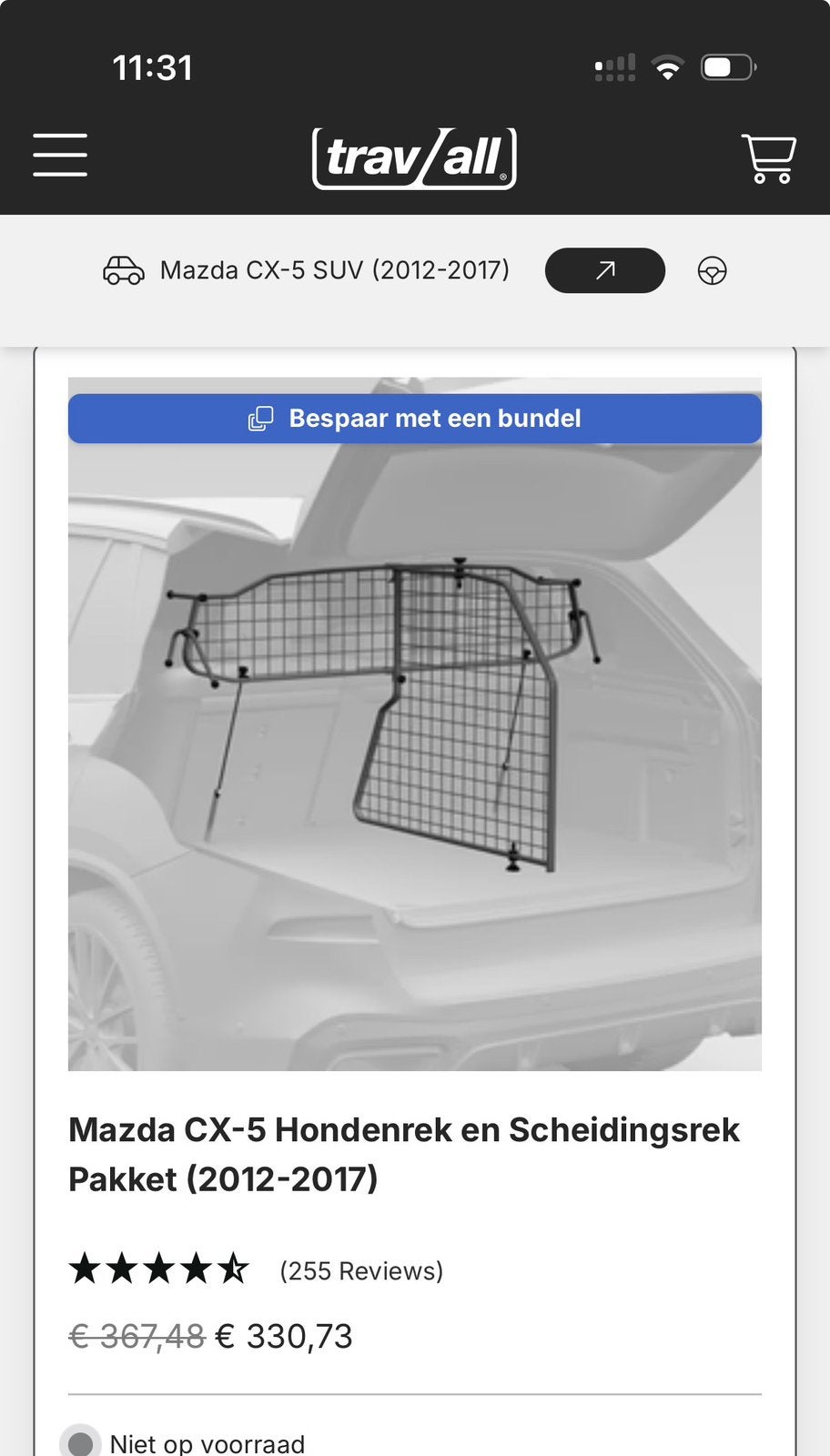 Travall hondenrek met scheidingsrek Mazda cx5, Ophalen of Verzenden, Zo goed als nieuw