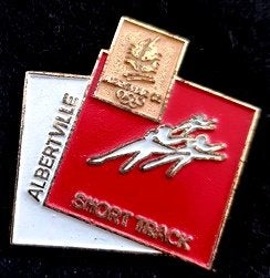 Albertville Short Track pin, Verzenden, Nieuw, Sport, Speldje of Pin