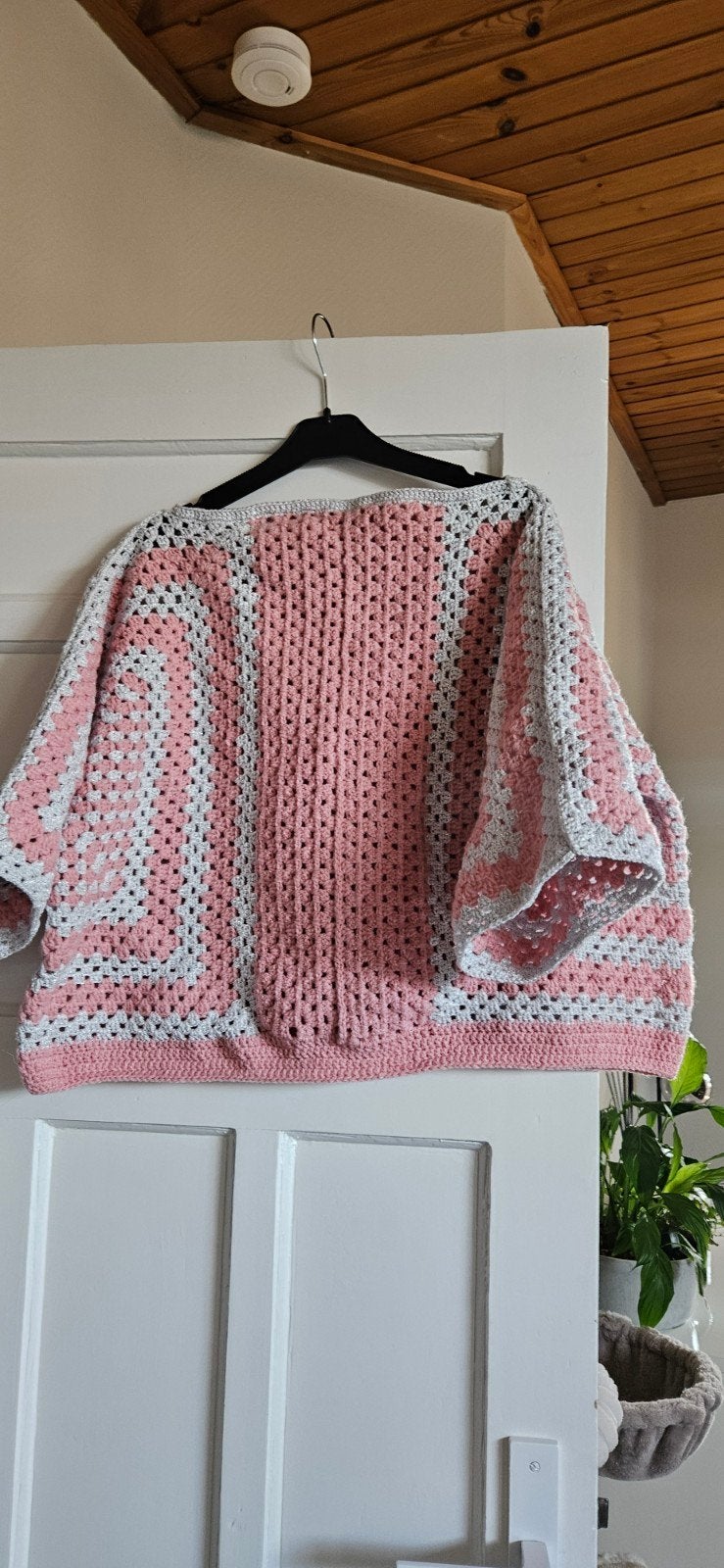 Handgemaakt gehaakt hexagon trui - Roze/Grijs, Maat 42/44 (L), Nieuw, Ophalen of Verzenden, Handgemaakt