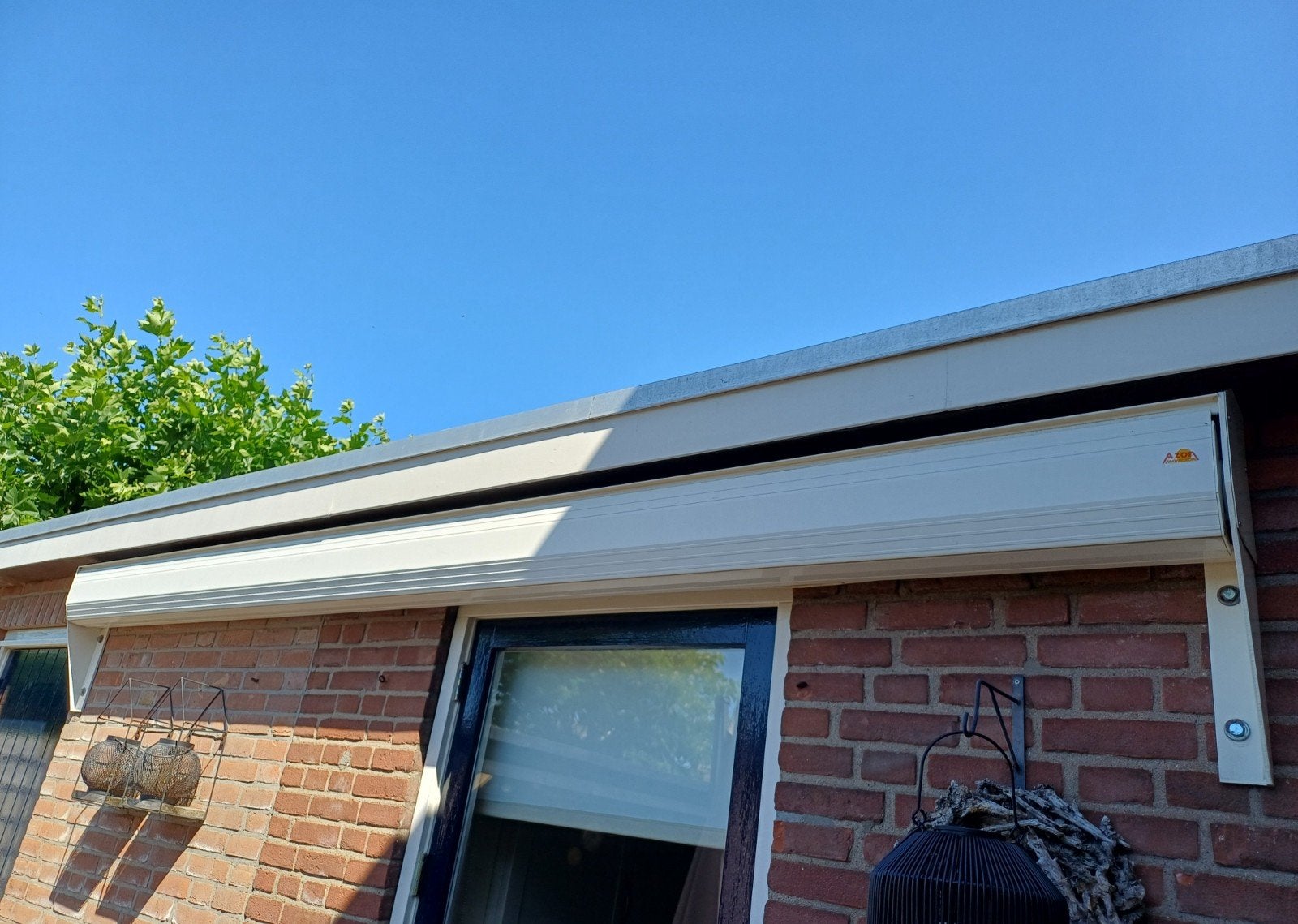 Knikarm, electrisch,3.50 breed, uitval 2.80, 150 tot 300 cm, Ophalen, Gebruikt, Knikarmscherm