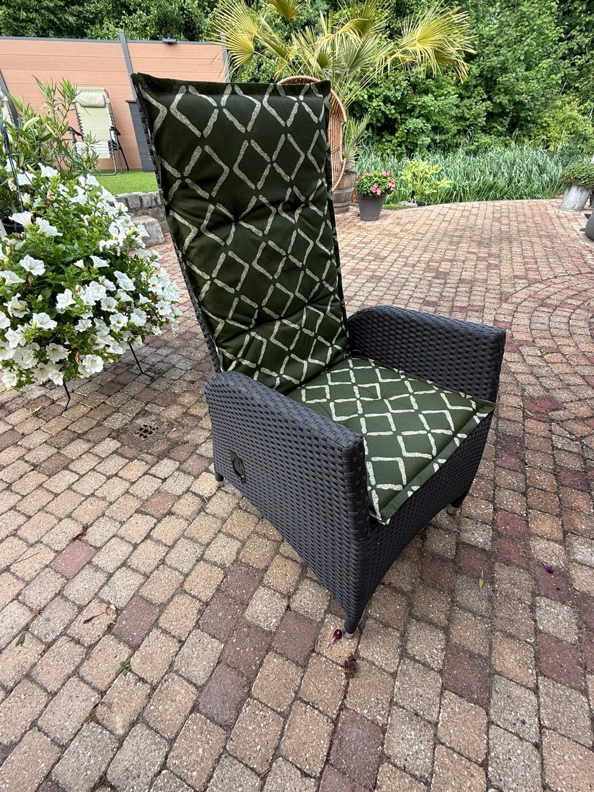 Tuinstoelen wicker antraciet verstelbaar met kussens 4 stuk, Ophalen, Zo goed als nieuw, Wicker, Verstelbaar