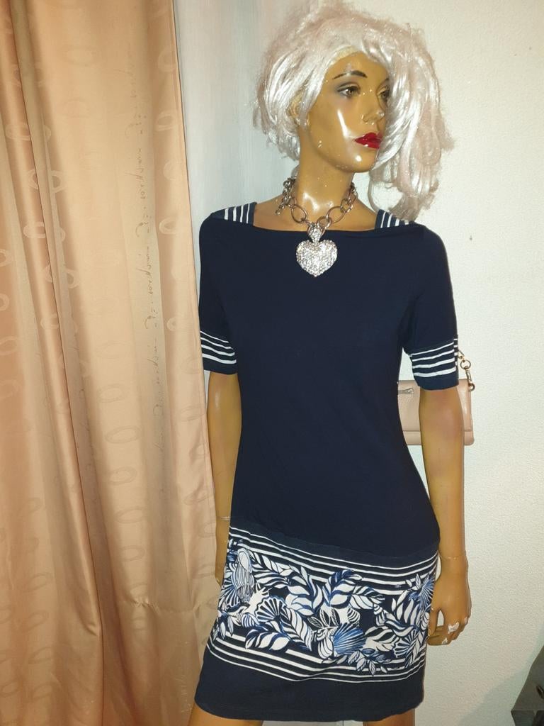 Olsen Jurk Marineblauw met Bloemenprint Maat 36, Olsen, Blauw, Ophalen of Verzenden, Zo goed als nieuw