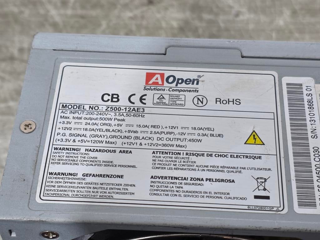 Aopen 500w max voeding psu power supply z500-12ae3, Ophalen of Verzenden, Gebruikt