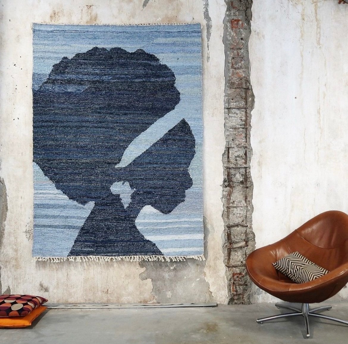 Wandkleed upcycled denim afrikaanse kunst kleed 125x150, Huis en Inrichting, Stoffering | Tapijten en Kleden, Ophalen of Verzenden