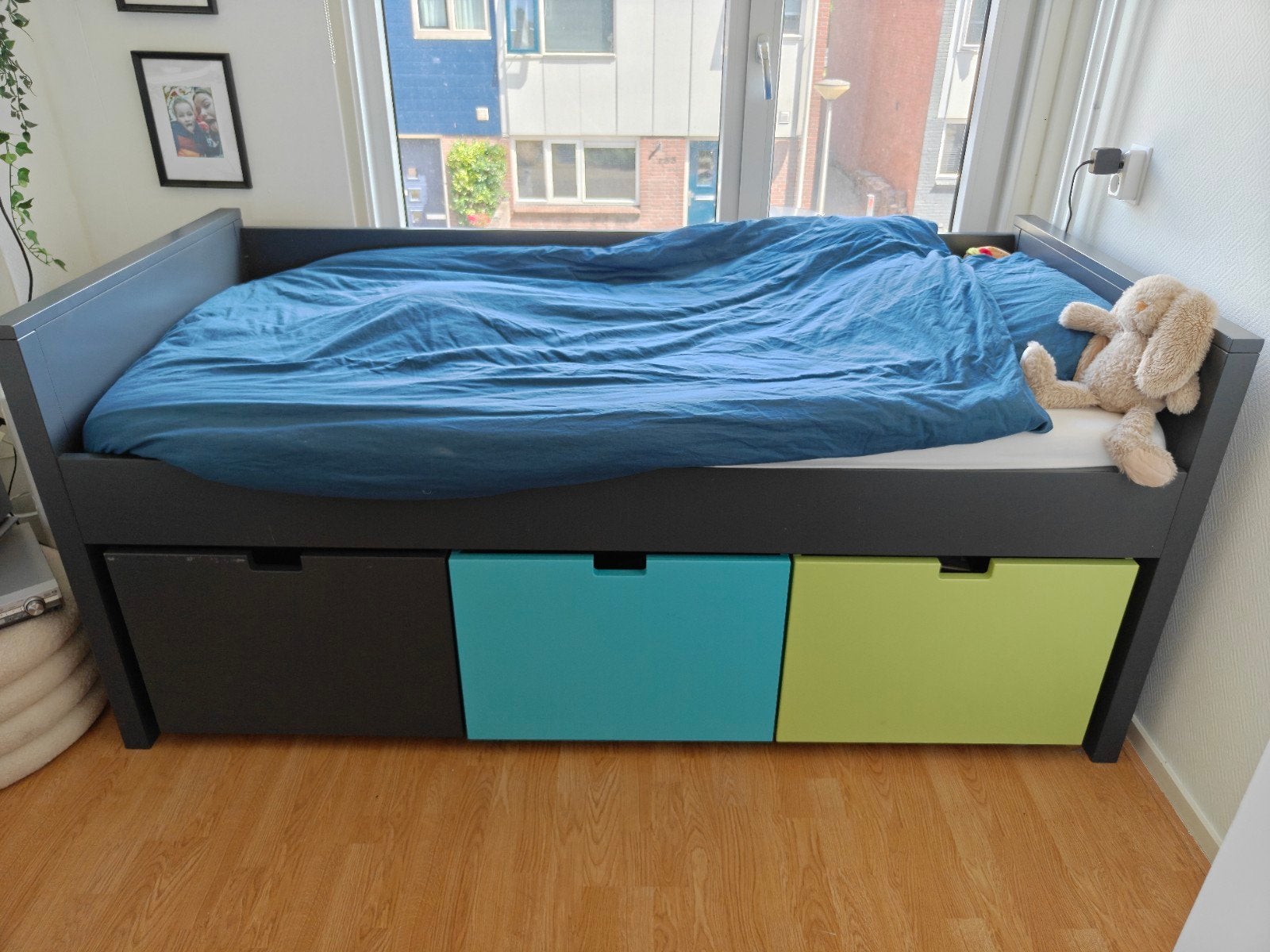 Eenpersoonsbed met opberglades bopita., Kinderen en Baby's, Kinderkamer | Bedden, 85 tot 100 cm, Gebruikt, 180 cm of meer, Ophalen