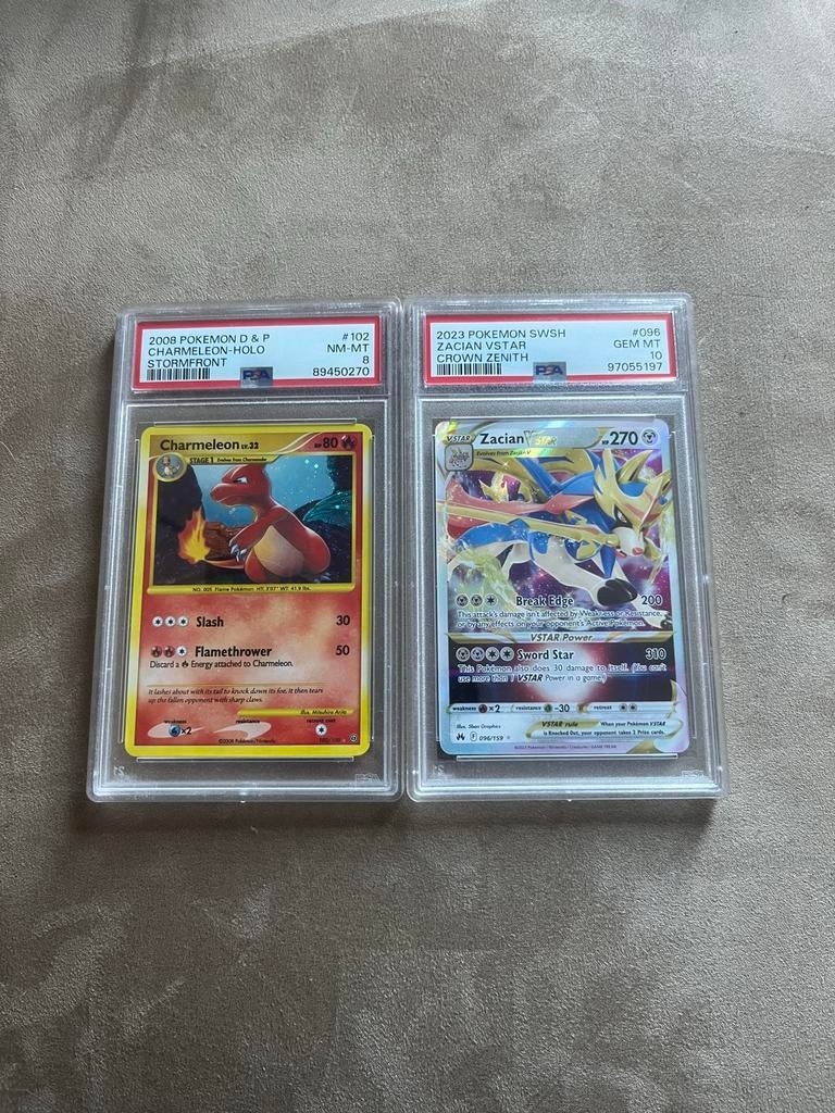PSA Graded Pokémon Kaarten: Charmeleon & Zacian VSTAR, Ophalen of Verzenden, Zo goed als nieuw