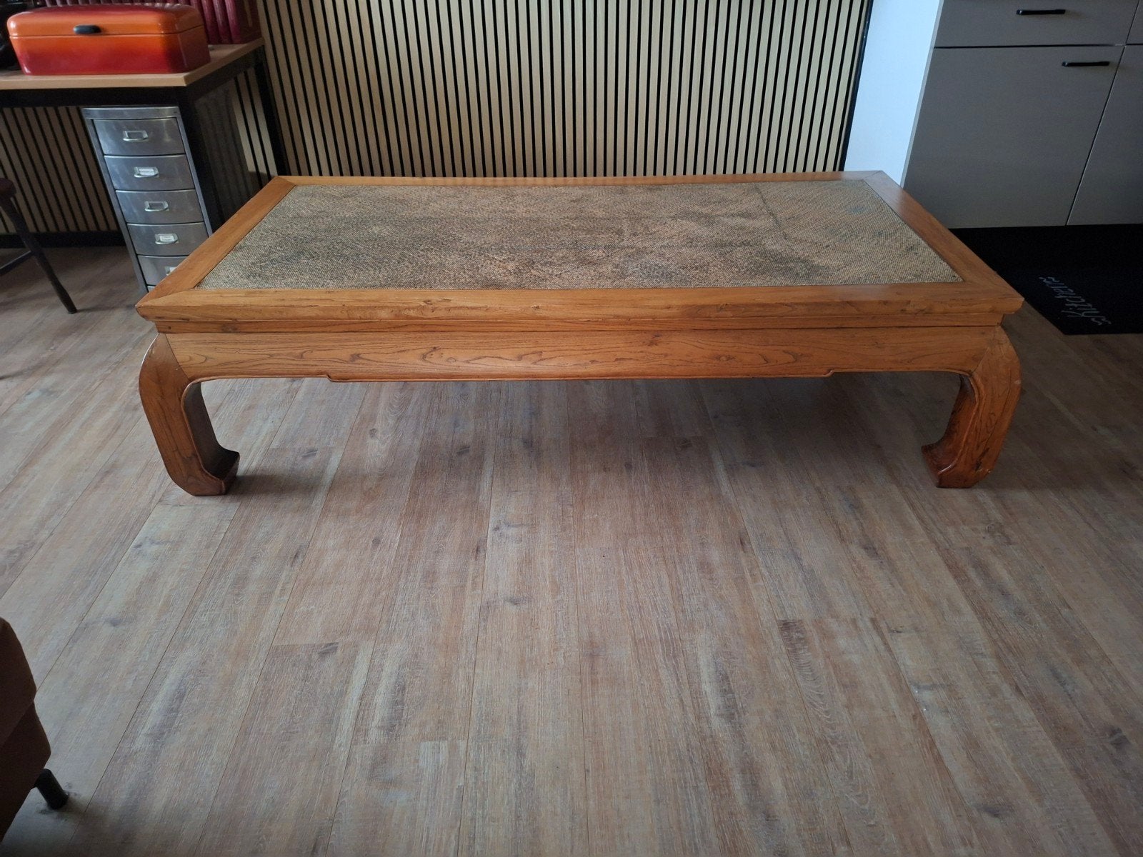 🛑 Grote Chinese Opium salontafel 180x90x49 Rotan ingelegd, Ophalen, Overige materialen, Gebruikt, 50 tot 100 cm