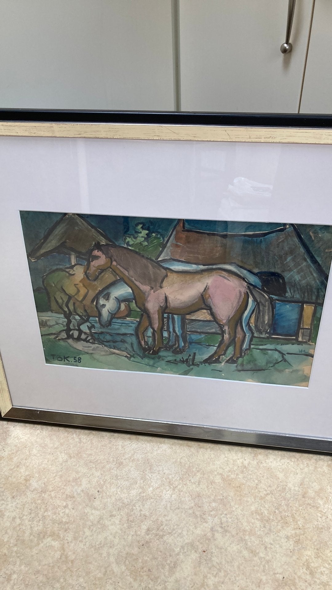 Paarden bij Boerderij Chris Ten Bruggen Kate Aquarel ‘58, Ophalen