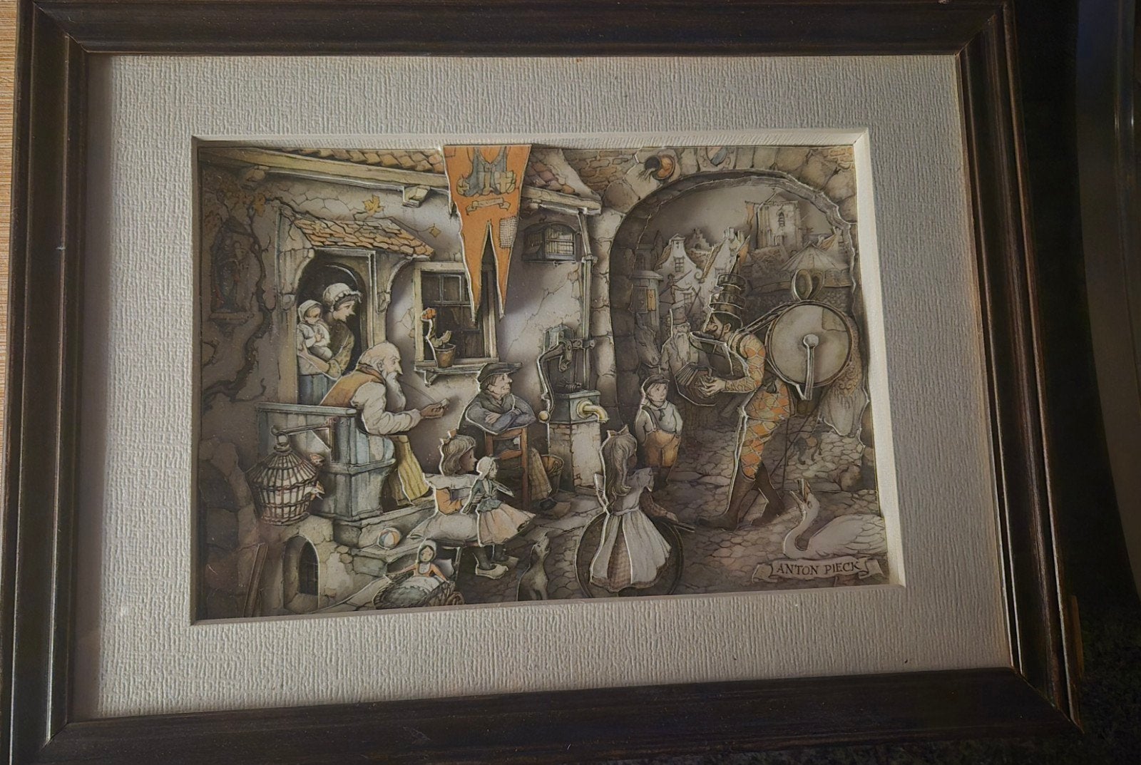 Antoon Pieck 3D-Prent: Levendig Dorpsgezicht, Antiek en Kunst, Kunst | Schilderijen | Klassiek, Ophalen, Klassiek, Print, Ingelijst