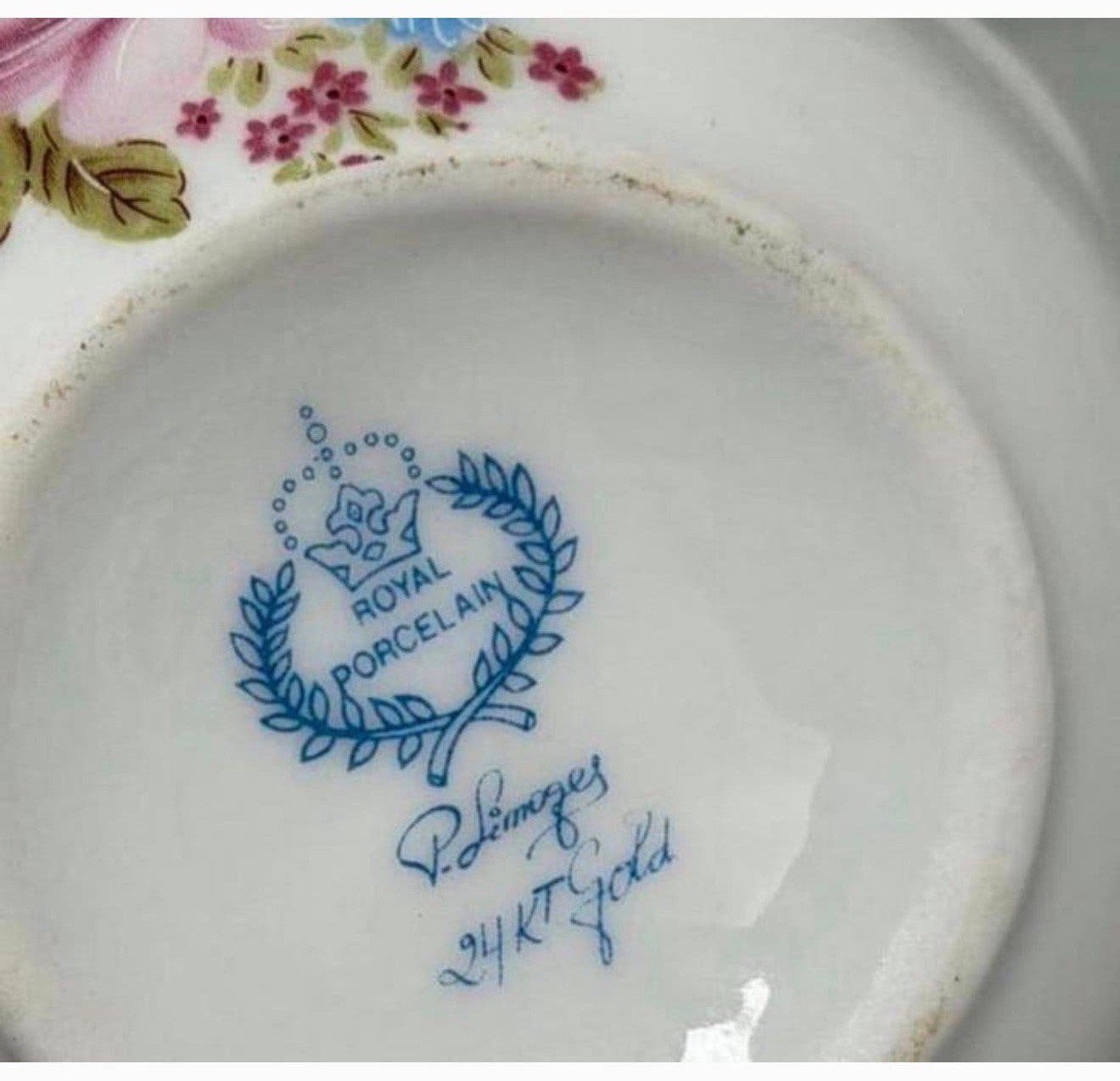 ROYAL PORCELAIN P. Limoges 24KT Gold melkkan en schaaltje, Antiek en Kunst, Ophalen of Verzenden