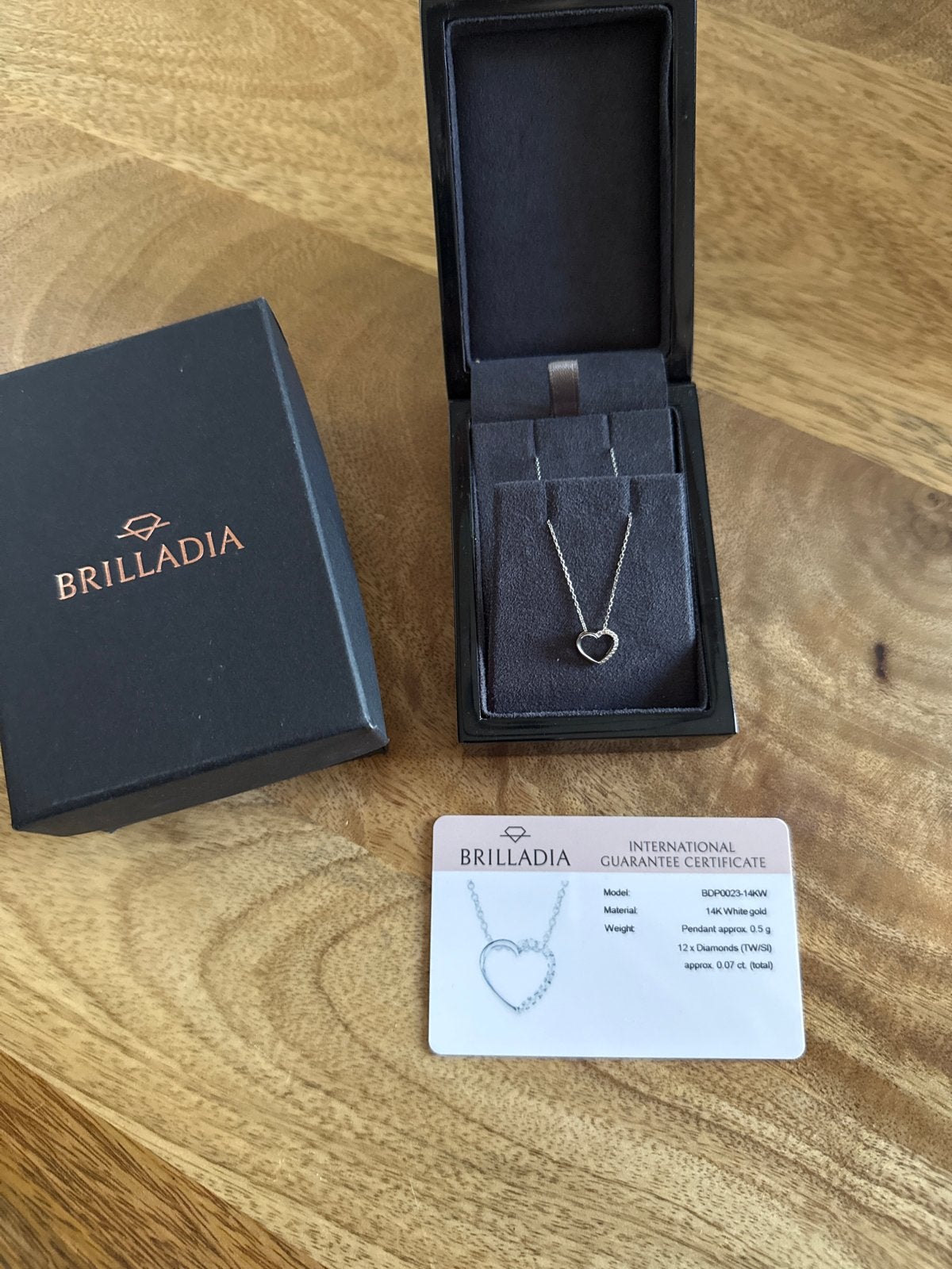 Brilladia 14K Witgouden Hart Ketting met Diamanten, Ophalen of Verzenden, Zo goed als nieuw, Met edelsteen, Zilver