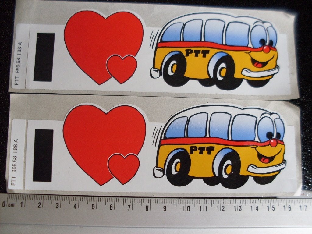 2x sticker i love ptt postauto zwitserland bussen, Verzenden, Zo goed als nieuw, Bedrijf of Vereniging