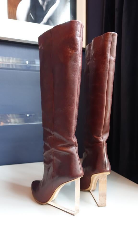 Bruine leren knielaarzen, Maison Margiela & H&M 40, Hoge laarzen, Bruin, Zo goed als nieuw, Maison martin margiela