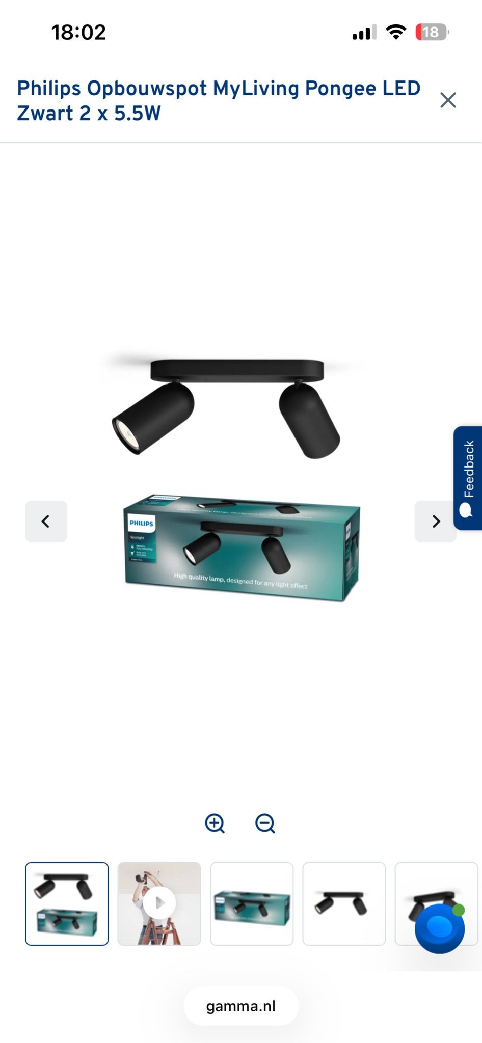 Philips Opbouwspot MyLiving Pongee LED Zwart 2 x 5.5W, Metaal, Zwart, Philips, Ophalen of Verzenden