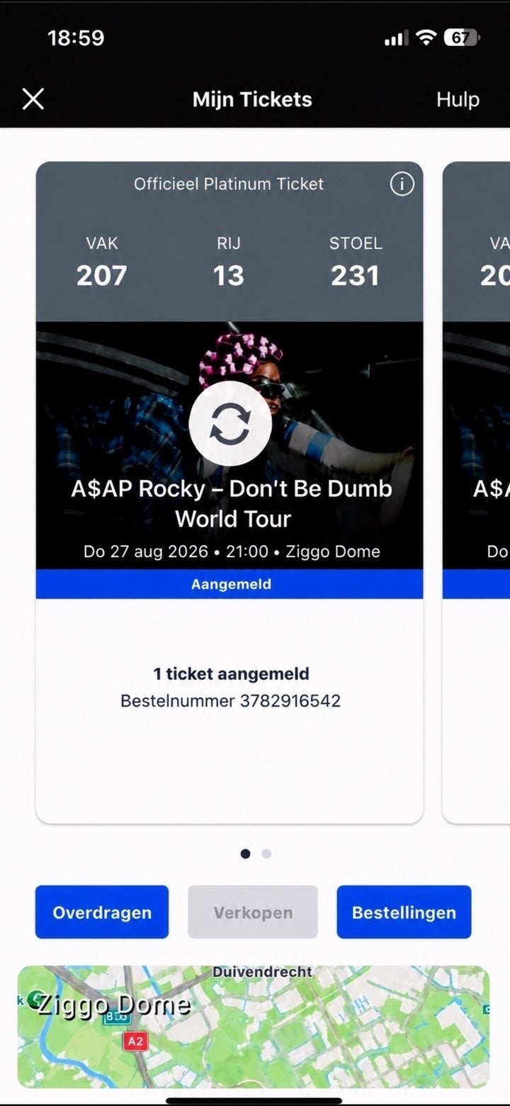 2x A$AP Rocky tickets zitplaatsen 27 augustus, Tickets en Kaartjes