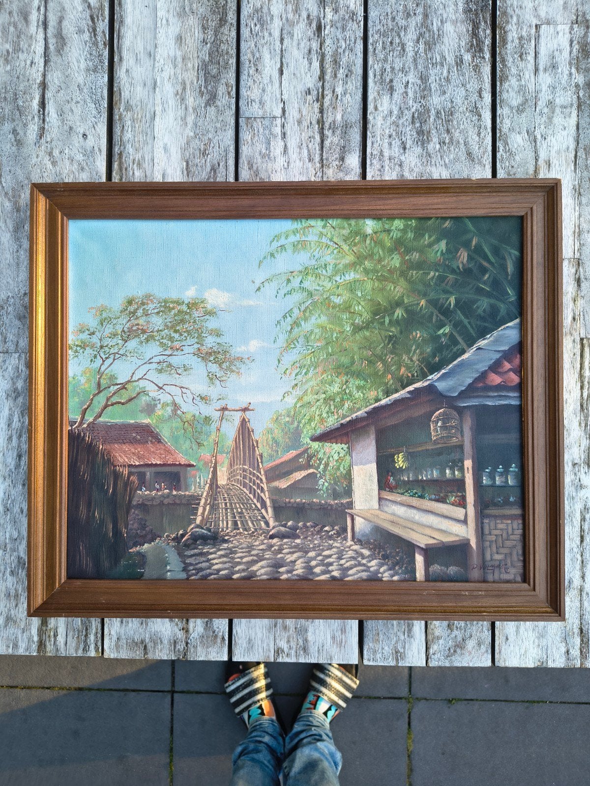 Schilderij Piet Volmer - Bamboe Brug, Buitenzorg, Bogor, Jav, Antiek en Kunst, Ophalen of Verzenden