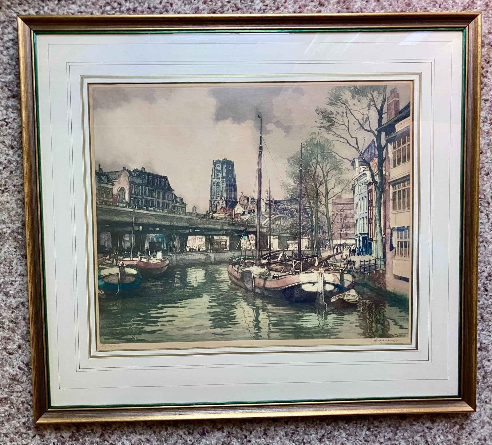H.E. Roodenburg - Rotterdam 1941 - Ets, Ophalen, Ets, Stadsgezicht, Gesigneerd