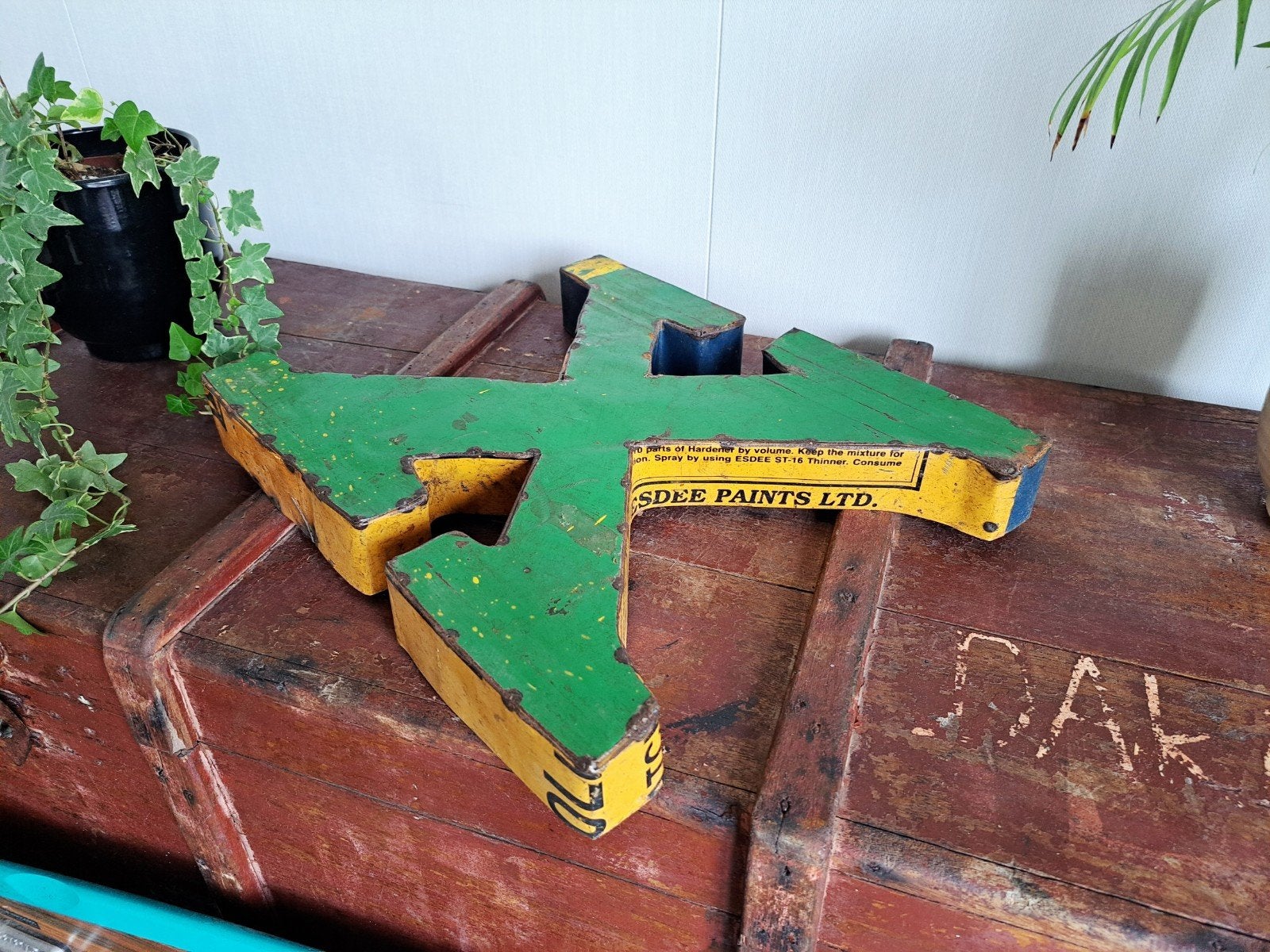 Grote Vintage Metalen Letter X van Oud Blik, Ophalen of Verzenden