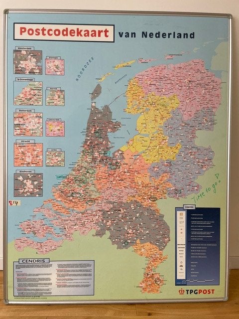 postcodekaart  130 x 101 met alu frame., Ophalen, Zo goed als nieuw, 1800 tot 2000, Landkaart