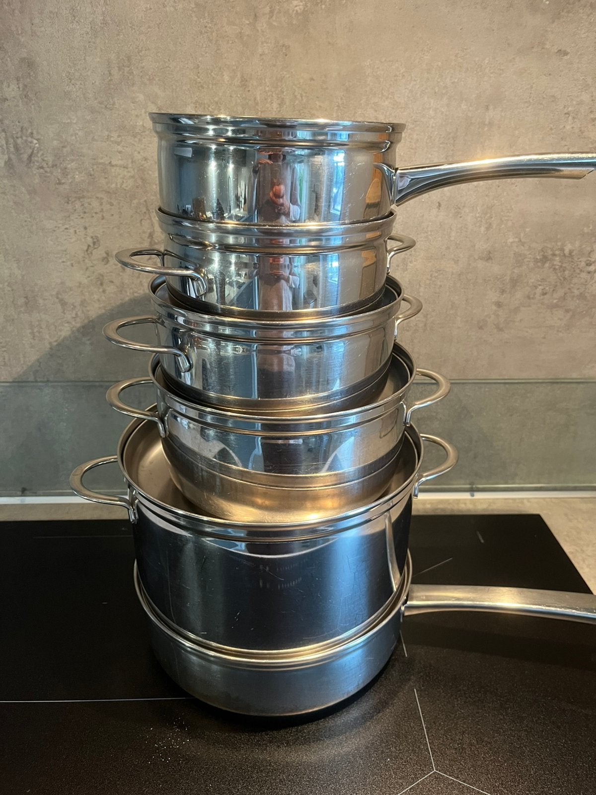 BK pannenset hapjespan,soeppan,3 kookpannen en steelpan, Ophalen, Gebruikt, Vaatwasserbestendig, BK