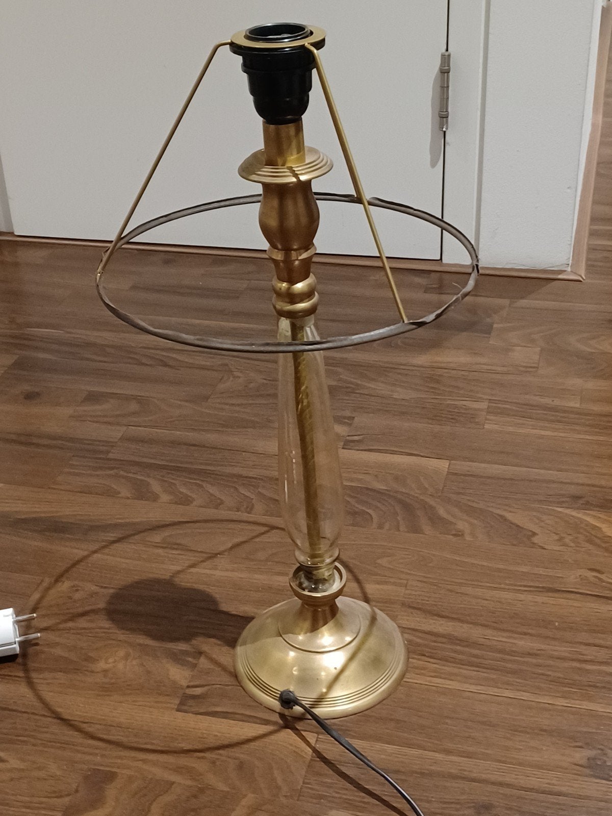 Vintage messing tafellamp met glazen details, Ophalen of Verzenden