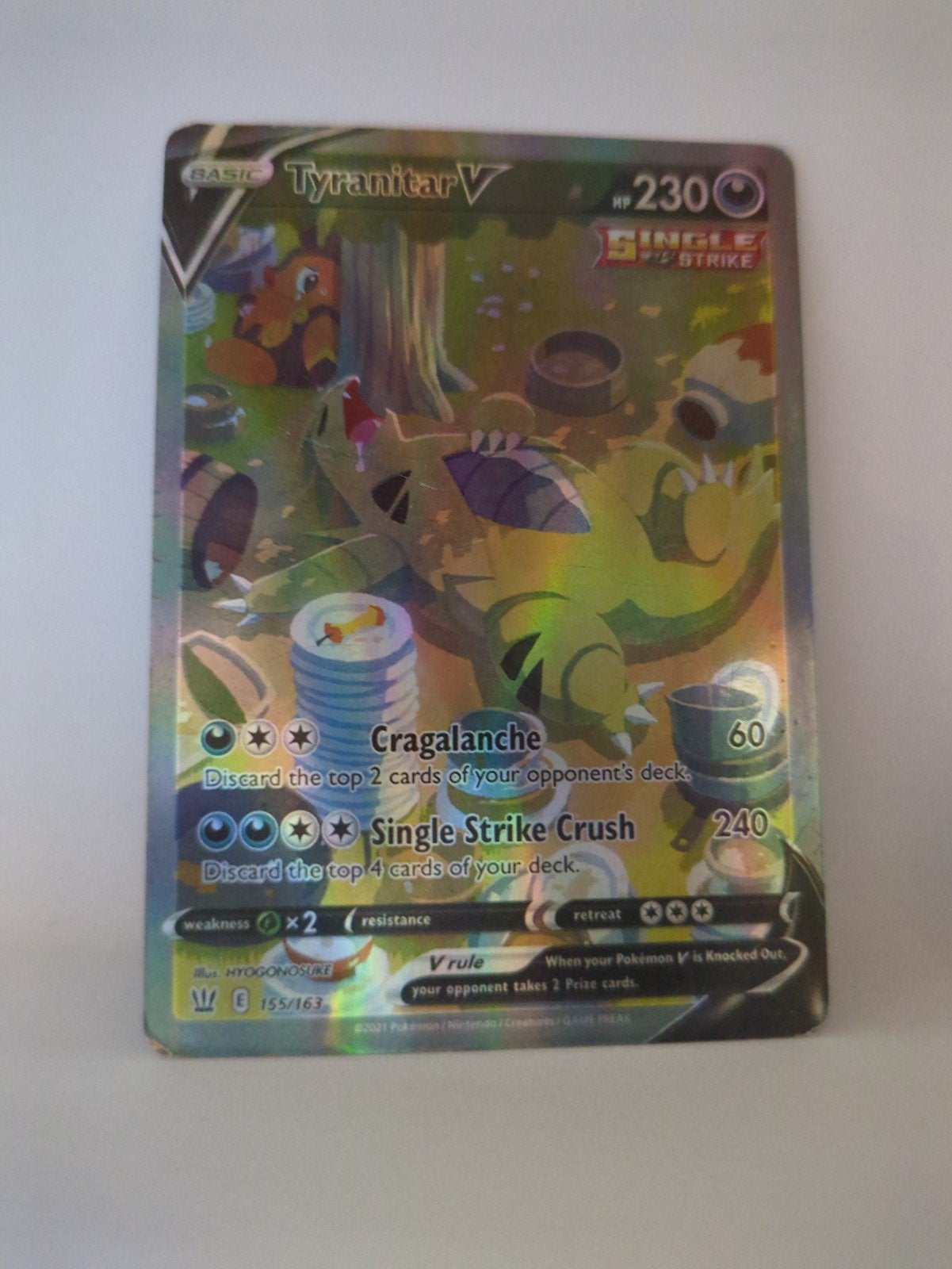 Zeldzame Pokemon kaart Tyranitar V (Foil), Ophalen of Verzenden, Gebruikt, Losse kaart, Foil