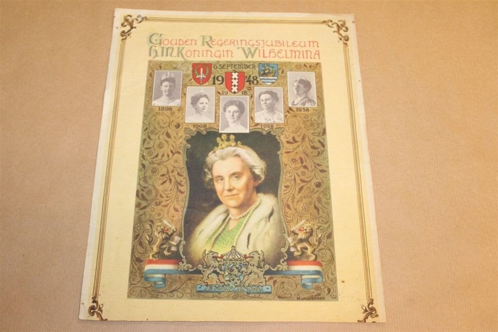 Originele kleurenprent - Jubileum Wilhelmina 1948 !!, Ophalen of Verzenden, Zo goed als nieuw, Kaart, Foto of Prent
