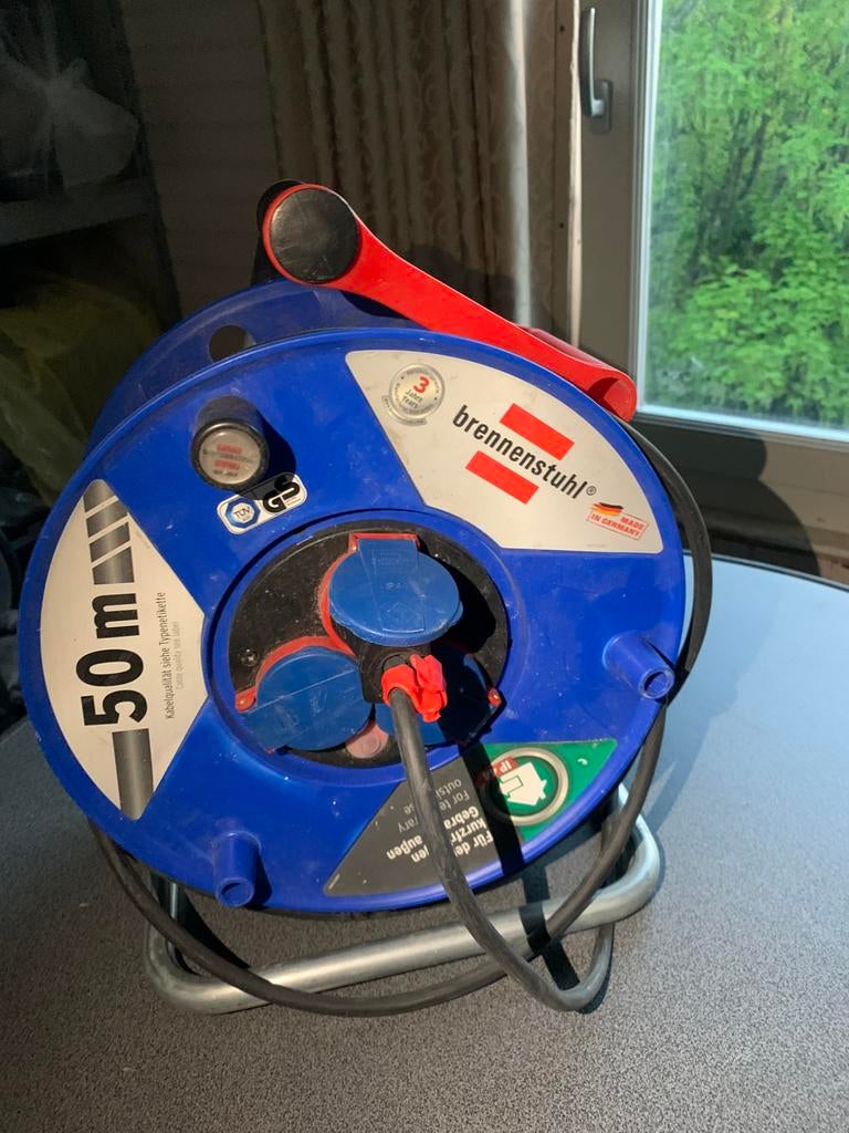 Haspel stroomkabel 50 meter, Ophalen of Verzenden, Zo goed als nieuw, Kabel of Snoer
