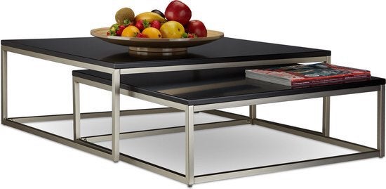 Salontafel set van 2 stuks zwart/zilverkleur, Huis en Inrichting, Ophalen, Nieuw, Vierkant