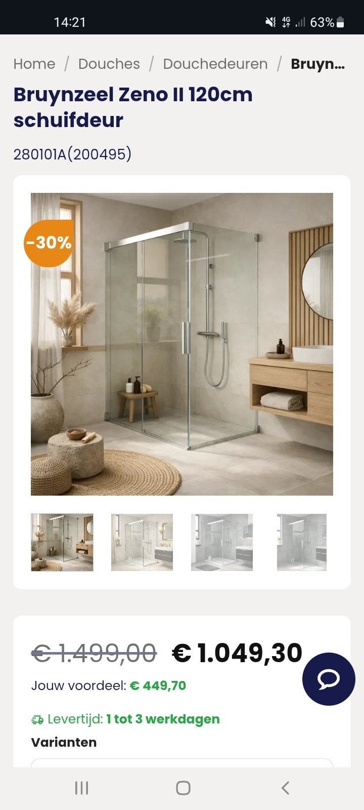douchewand Bruynzeel Zeno 120 x 80, zie omschrijving, Ophalen, Zo goed als nieuw, Glas, Douche
