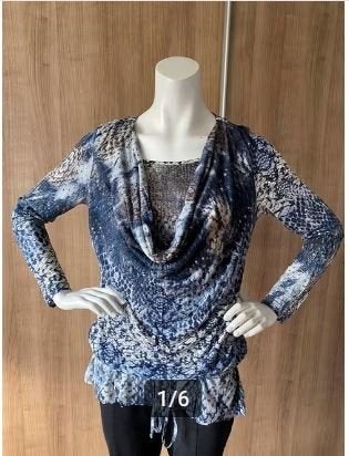 Stijlvolle Dames Top met Watervalhals en Slangenprint, Kleding | Dames, Maat 38/40 (M), Passport, Blauw, Ophalen of Verzenden