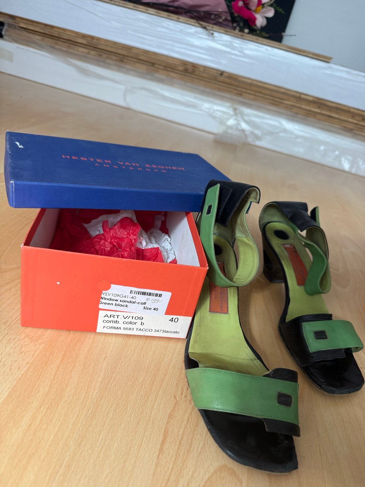 Hesther van Eeghen design schoenen model Tacco - Maat 40, Ophalen of Verzenden, Gedragen, Groen, Sandalen of Muiltjes