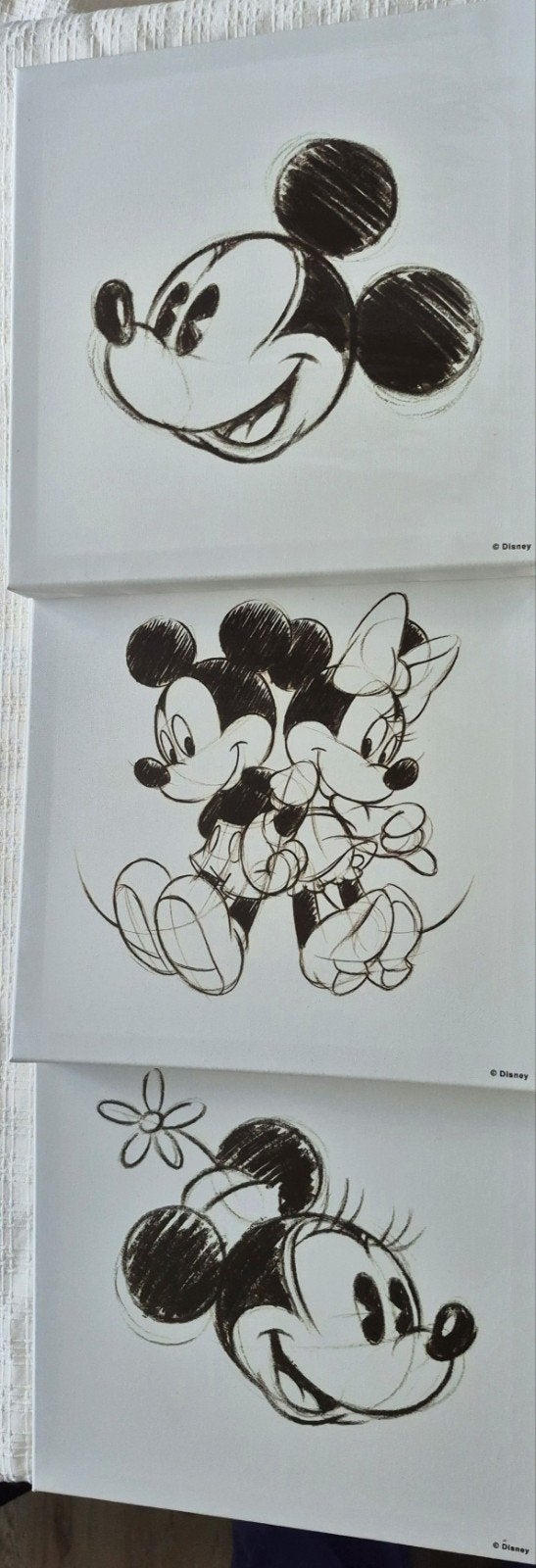 3 Disney Schilderijtjes Mickey en Minnie, Ophalen of Verzenden, Minder dan 50 cm, Schilderij
