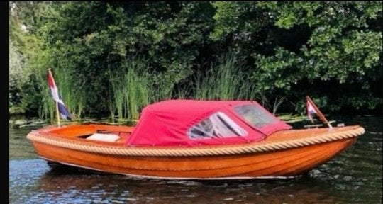 Mahonie houten vlet/sloep met 18 pk Yanmar dieselmotor, Gebruikt, Binnenboordmotor, Diesel, Vlet