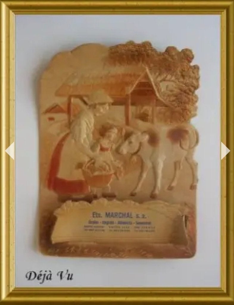 Oude kartonnen relief reclame plaat : koe, boerderij, Gebruikt, ., Overige typen, Ophalen of Verzenden