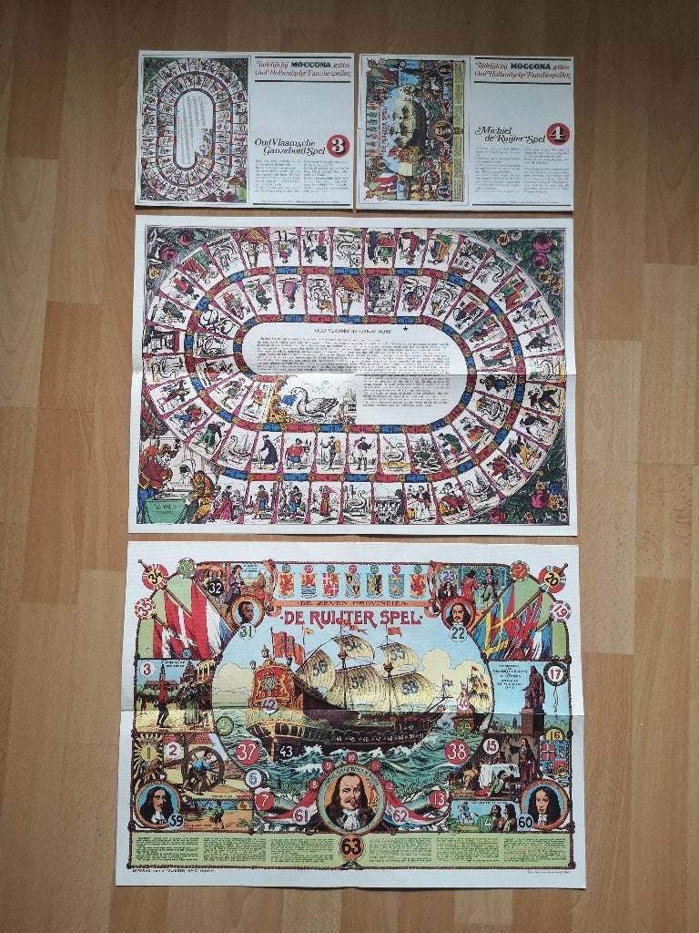 4 Oude Ganzenbord spellen van Moccona uit 1972, van papier, Een of twee spelers, Ophalen of Verzenden, Zo goed als nieuw