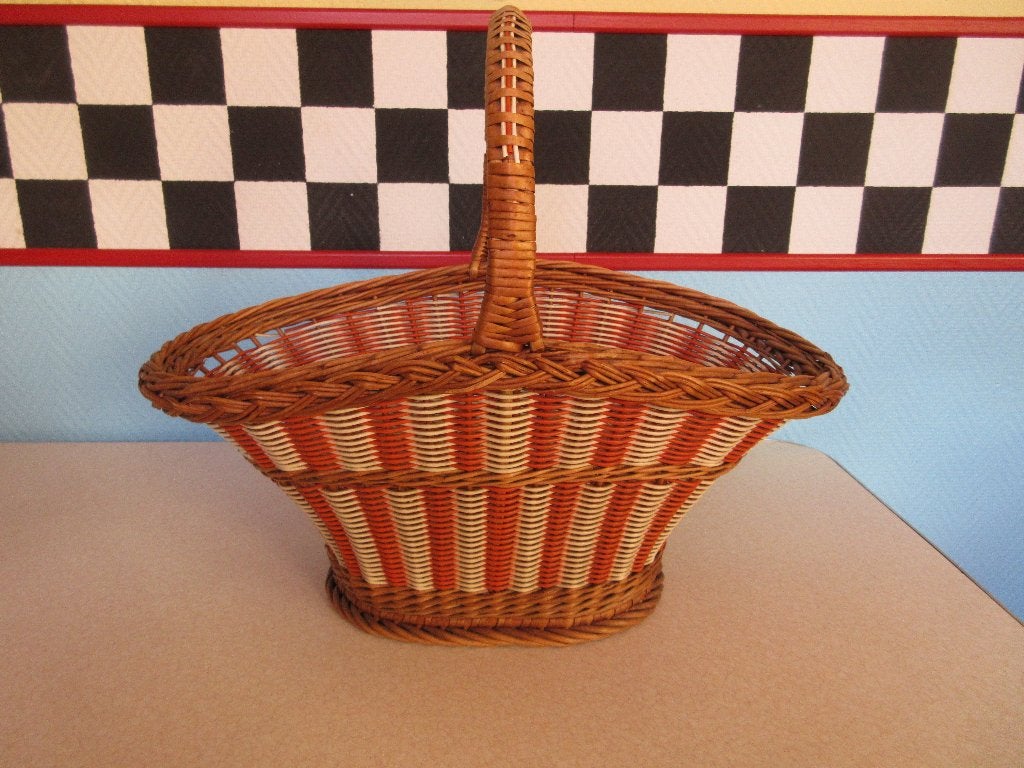 Vintage rieten boodschappenmand, Huis en Inrichting, Gebruikt, Mand, Ophalen of Verzenden, Riet