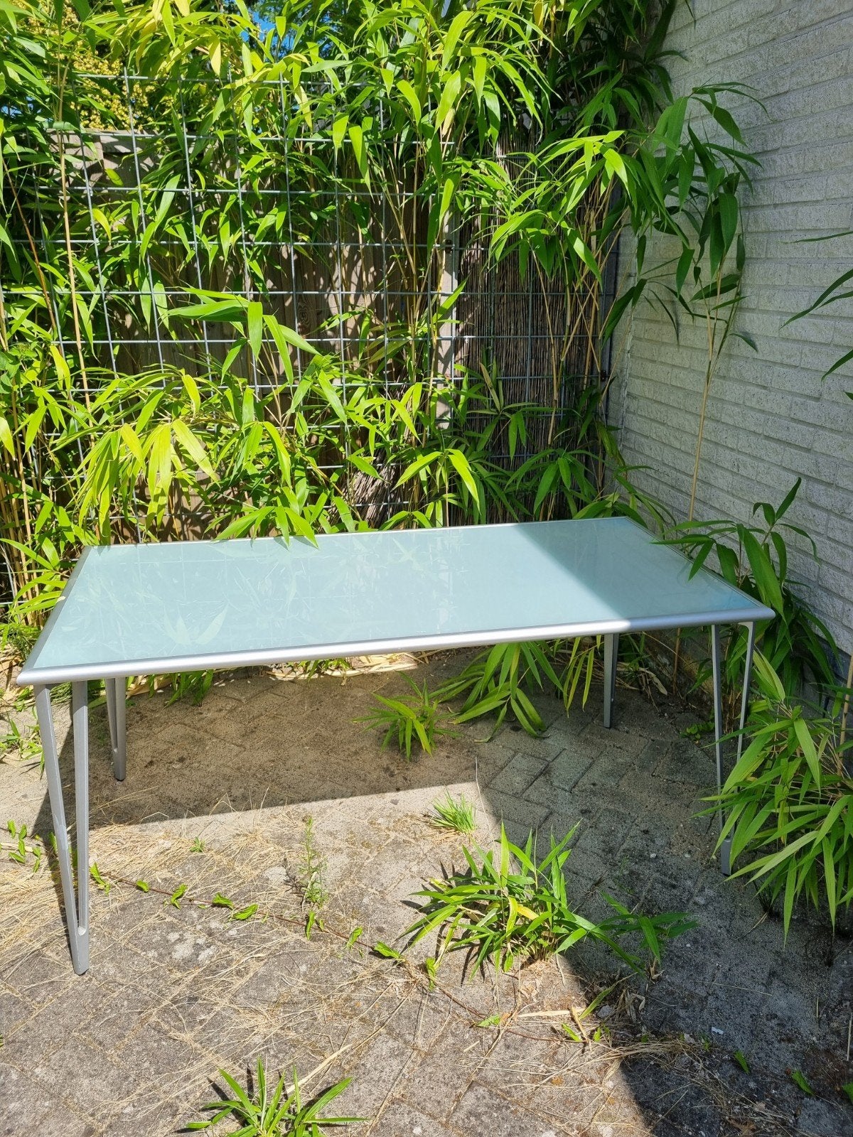 Tafel van glas en aluminium, Ophalen, Gebruikt, Minder dan 100 cm, Rechthoekig
