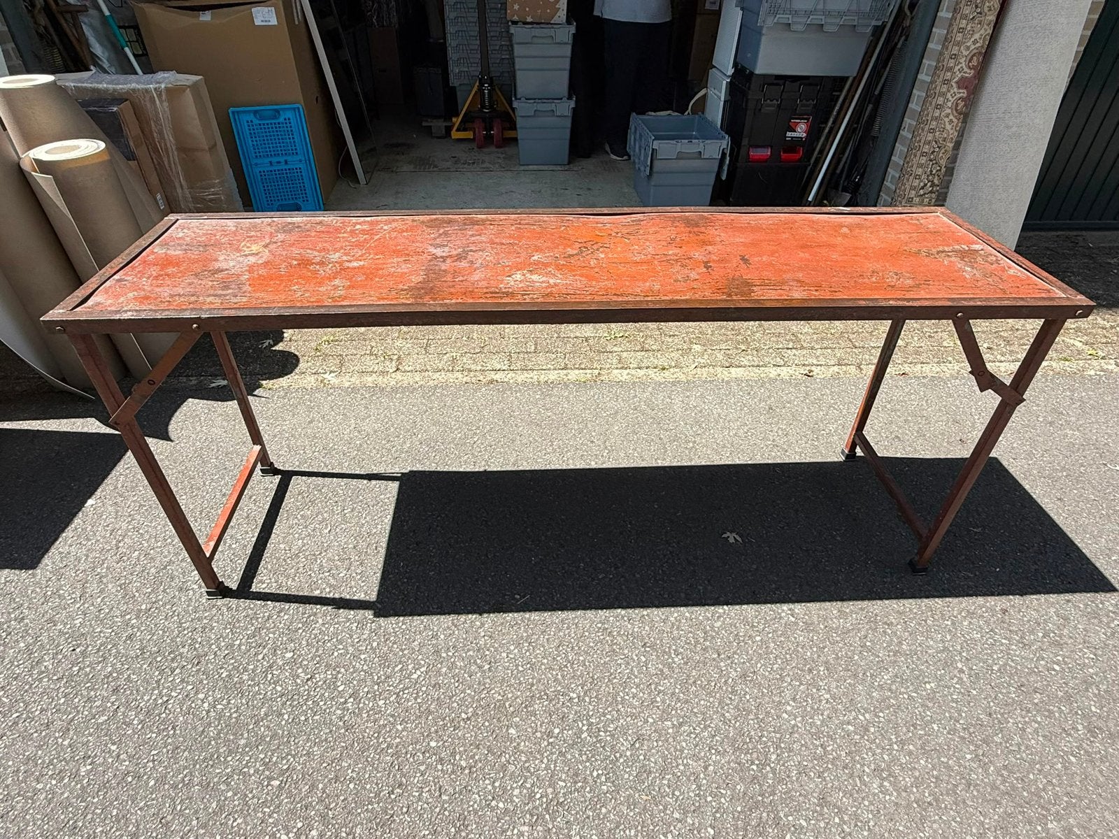 Mooie oude metalen sidetable, Huis en Inrichting, Tafels | Sidetables, Ophalen, Zo goed als nieuw, 150 tot 200 cm, 25 tot 50 cm