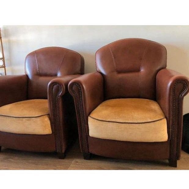 Schapenleren fauteuils met poefjes|Complete set €750| KOOPJE, Huis en Inrichting, Fauteuils, Ophalen, Gebruikt, Art deco, .