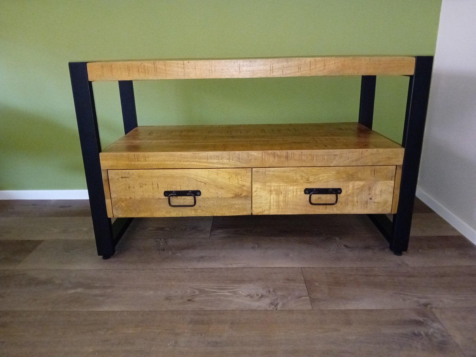 tv meubel mangohout, Ophalen, 25 tot 50 cm, Minder dan 100 cm