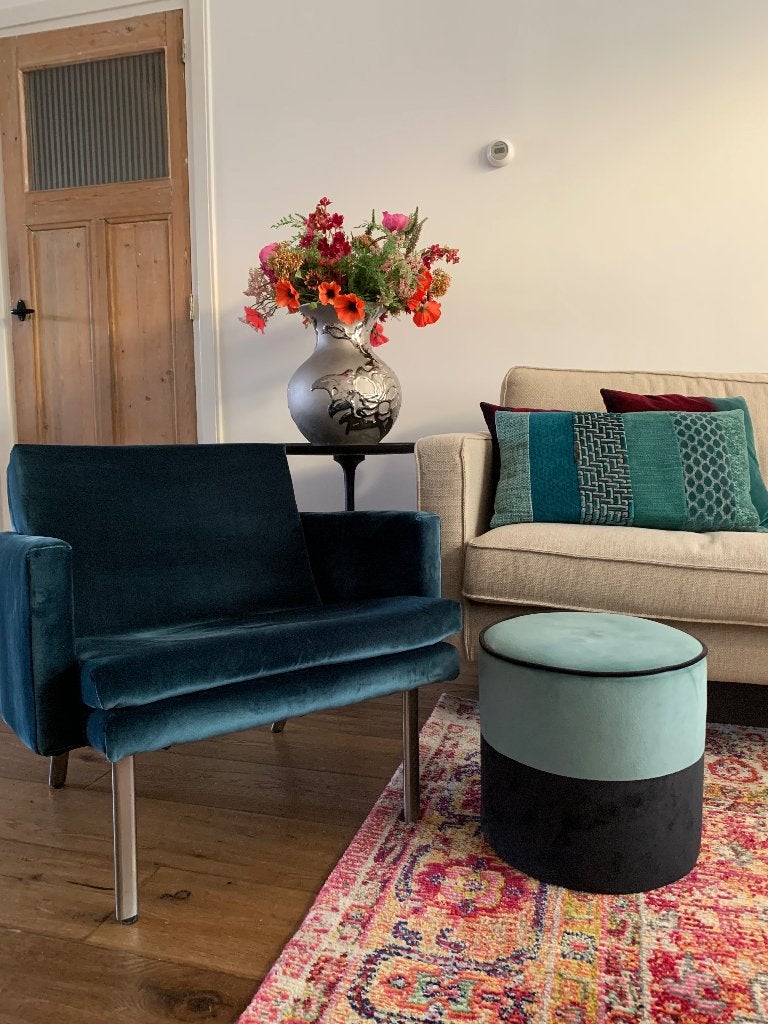 Fauteuil blauw vintage, Huis en Inrichting, Fauteuils, Ophalen, Gebruikt, 75 tot 100 cm, 50 tot 75 cm
