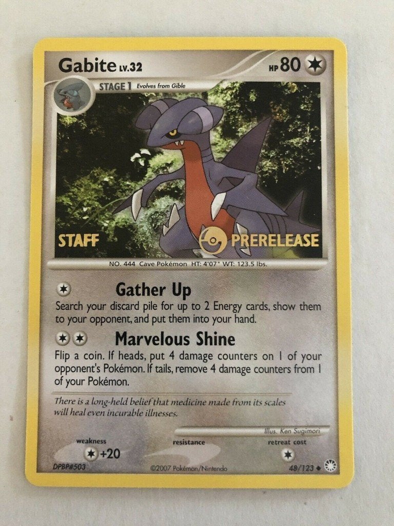 Pokemon gabite staff prerelease promo 48/123 mysterious  tr, Ophalen of Verzenden, Zo goed als nieuw, Losse kaart