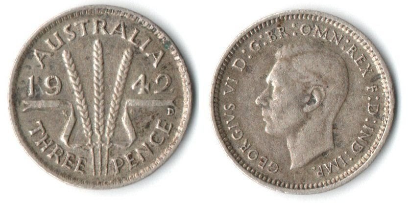 Australische Three Pence munt 1942 - George VI, Ophalen of Verzenden, Losse munt, Zilver