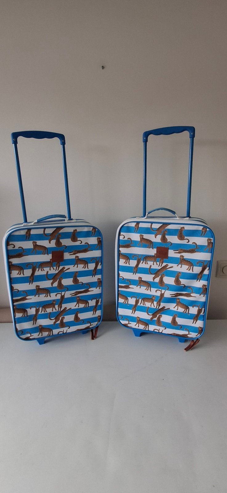 Princess Traveller Kinderkoffer - Cheeta Print (2 stuks), Uitschuifbare handgreep, Blauw, Minder dan 40 cm, Minder dan 35 cm